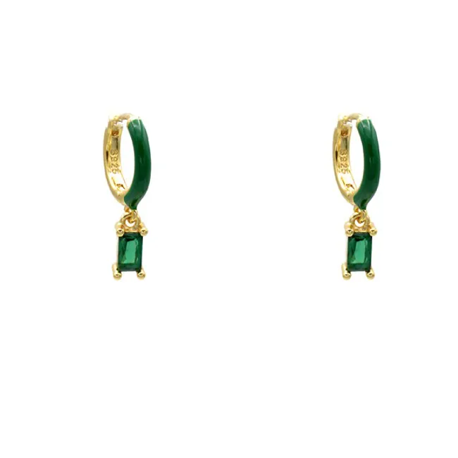 Sterling Silver Gold Plated Emerald CZ Dangle Earrings
