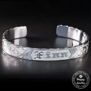 Sterling Silver Hawaiian Jewelry [10x2mm] Personalized Name Open Bracelet