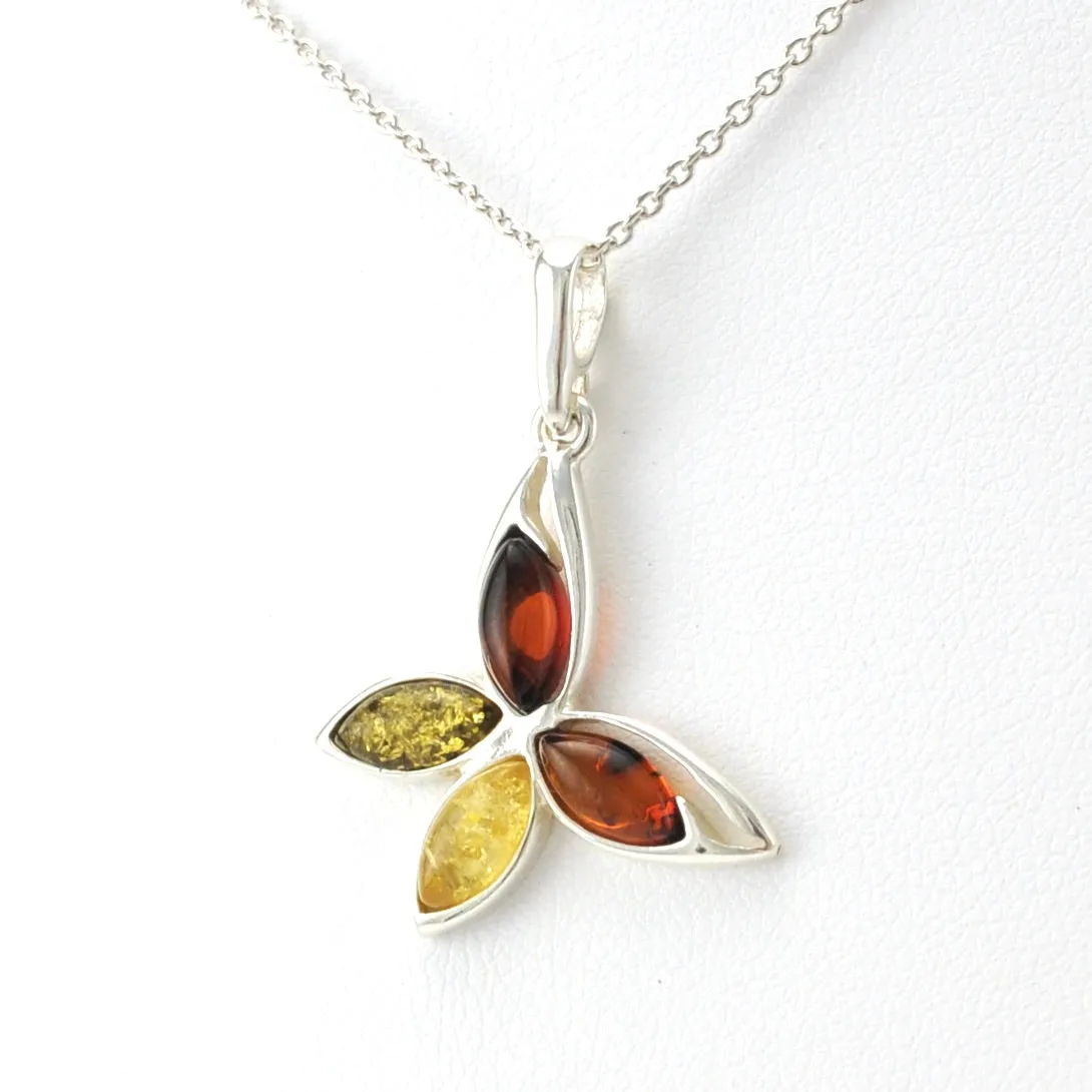 Sterling Silver Multicolored Amber Butterfly Necklace
