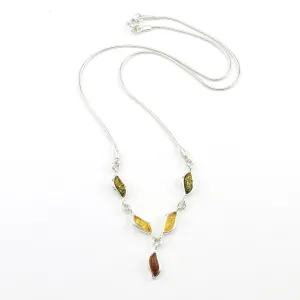 Sterling Silver Multicolored Baltic Amber Wavy Marquise Necklace