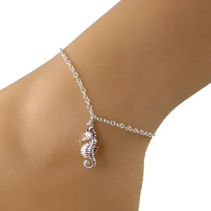 Sterling Silver Seahorse Anklet, Sea Creature Anklet