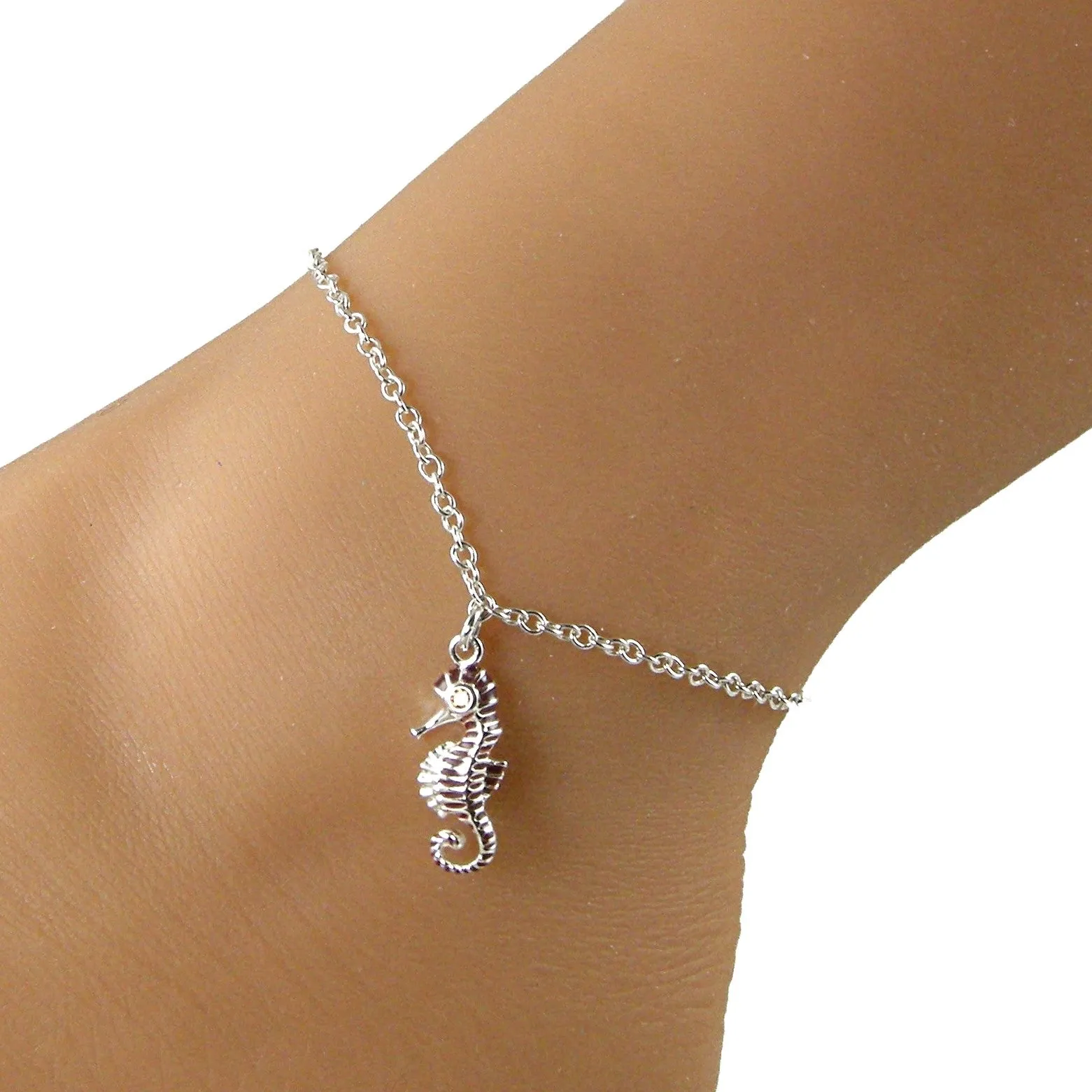Sterling Silver Seahorse Anklet, Sea Creature Anklet