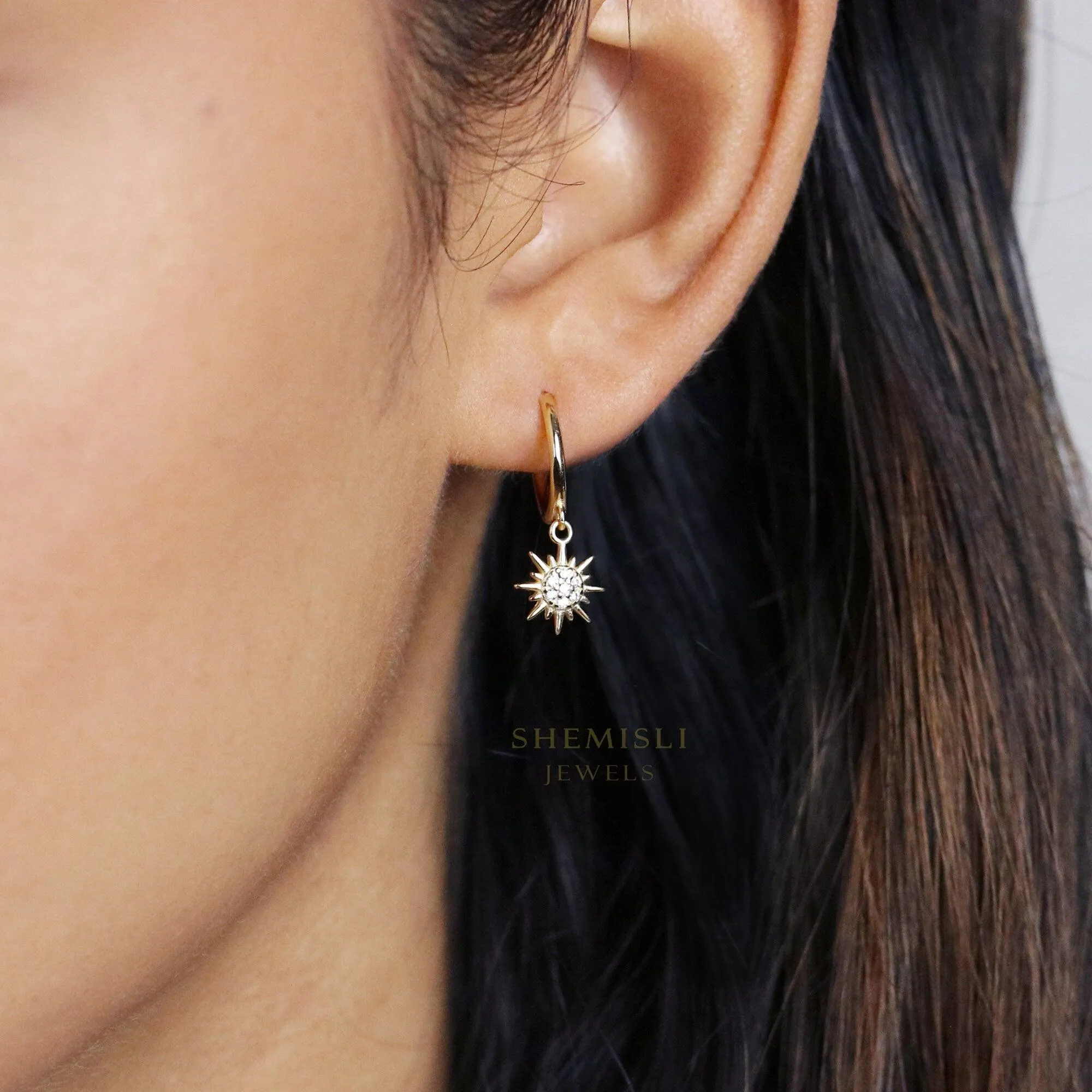 Sun Drop Hoop Earrings, Huggies, Gold, Silver SHEMISLI - SH167 (plain hoop), SH620 (cz hoop)
