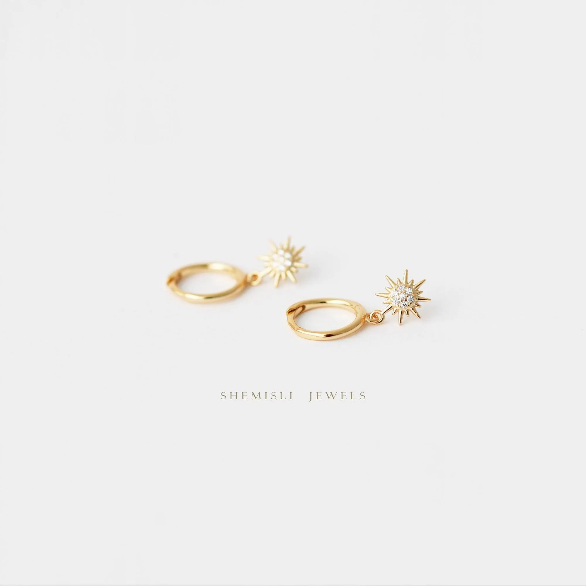 Sun Drop Hoop Earrings, Huggies, Gold, Silver SHEMISLI - SH167 (plain hoop), SH620 (cz hoop)