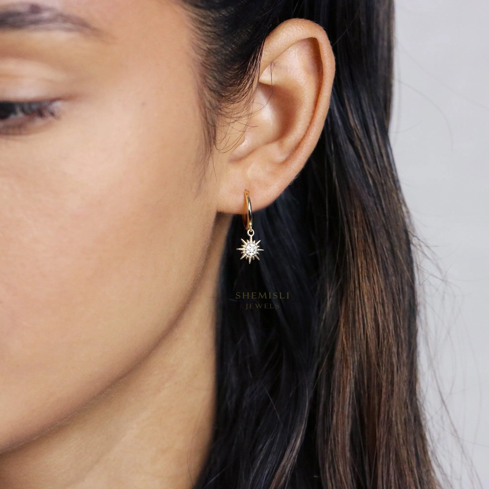 Sun Drop Hoop Earrings, Huggies, Gold, Silver SHEMISLI - SH167 (plain hoop), SH620 (cz hoop)