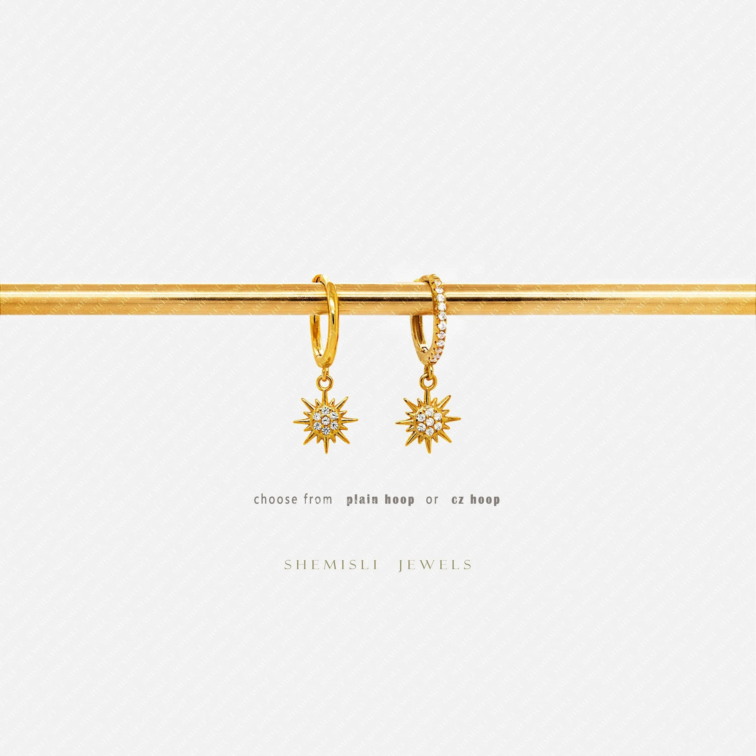 Sun Drop Hoop Earrings, Huggies, Gold, Silver SHEMISLI - SH167 (plain hoop), SH620 (cz hoop)