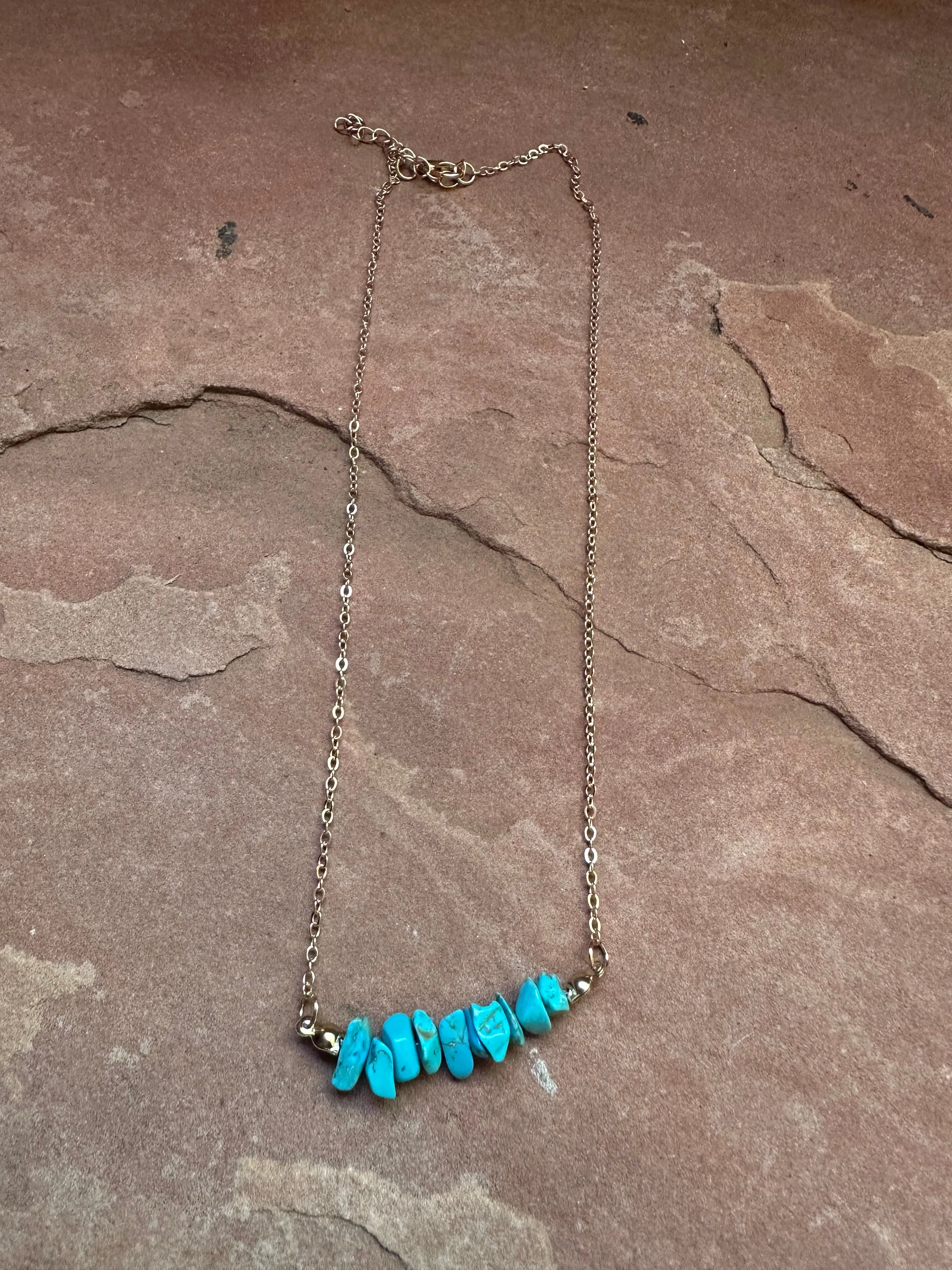 “The Golden Collection” Handmade Natural Turquoise Stone Chip Gold Plated Necklace