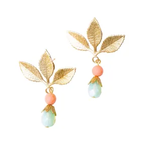 Three Leaf Coral Stud Earrings