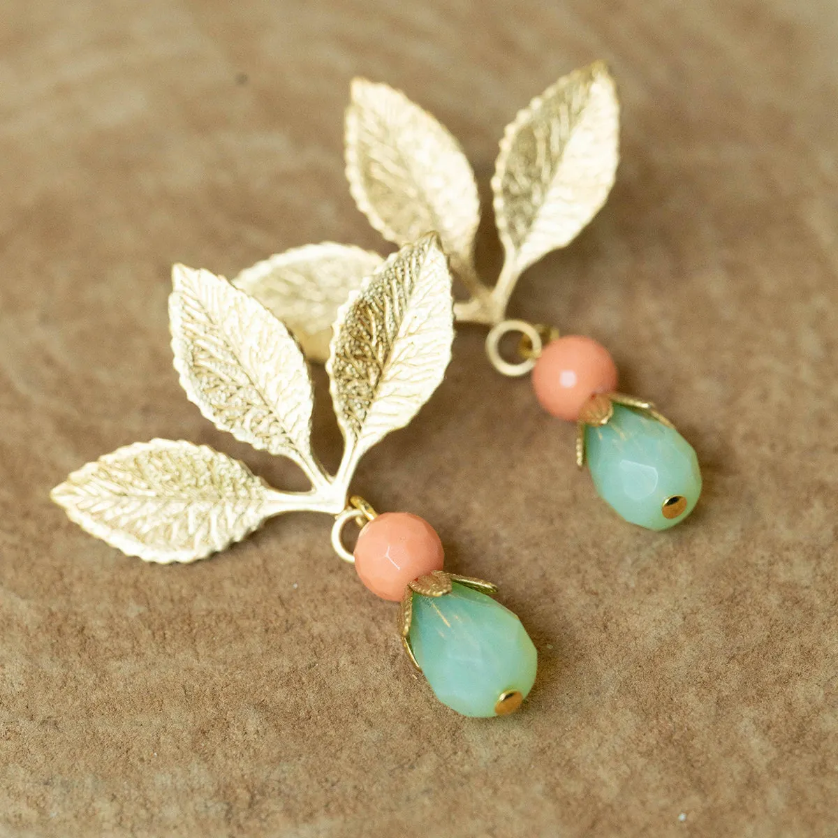 Three Leaf Coral Stud Earrings