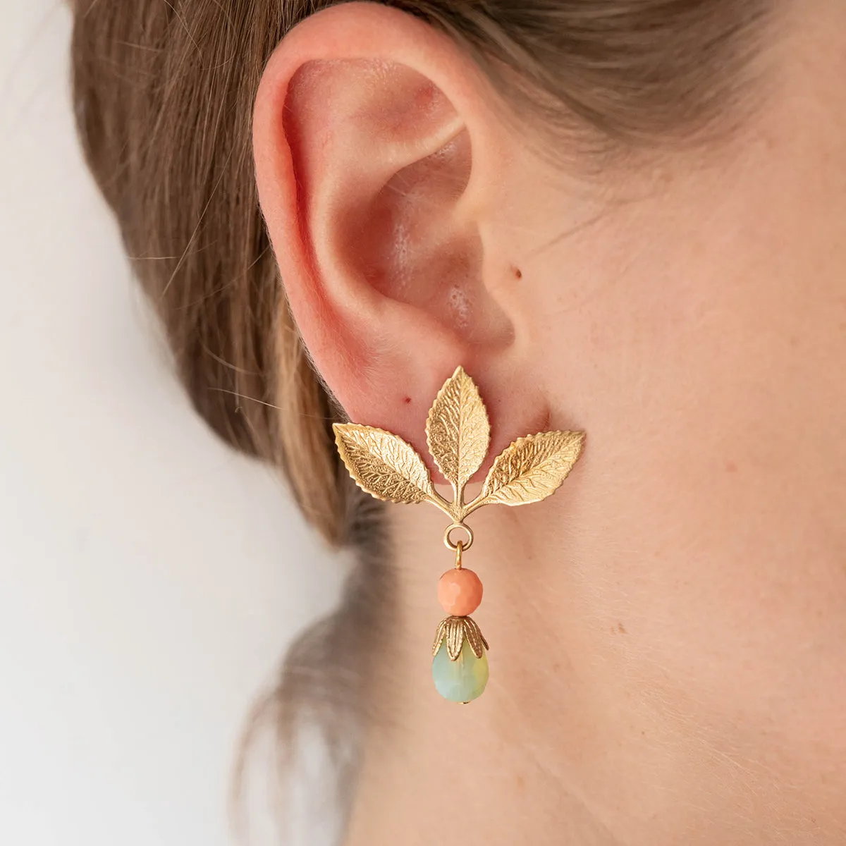 Three Leaf Coral Stud Earrings