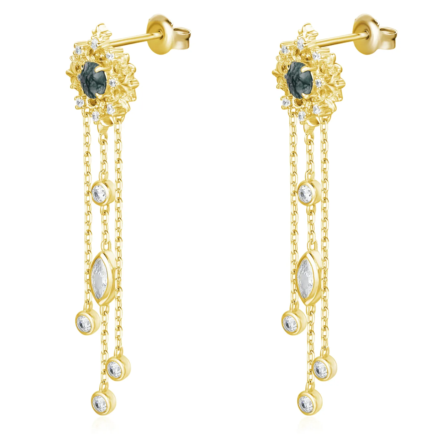 Trellis Moss Agate Earrings (Yellow Gold)