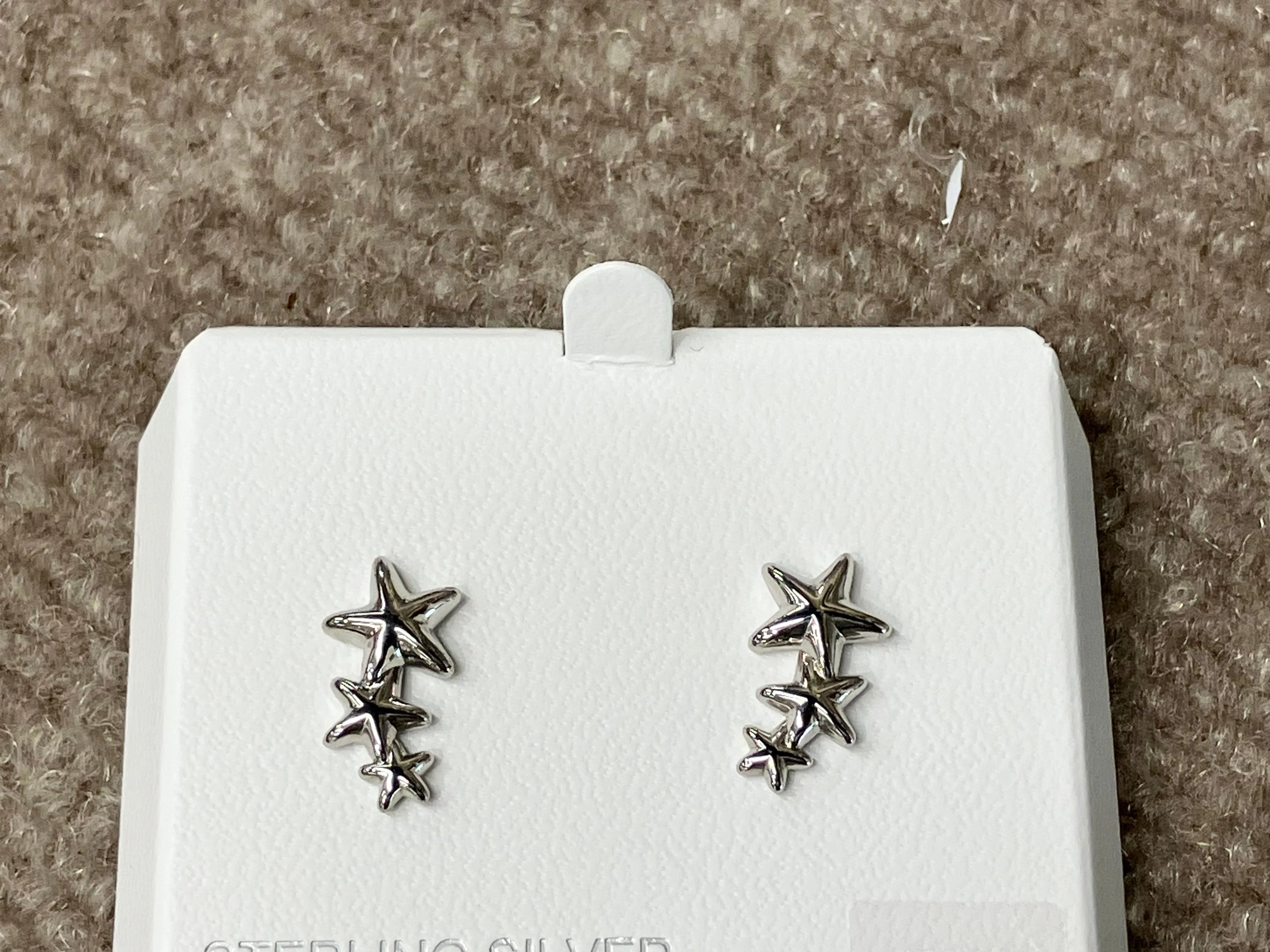 Triple Star Climber Silver Earrings