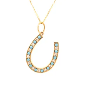 Turquoise & Diamond Horseshoe Pendant