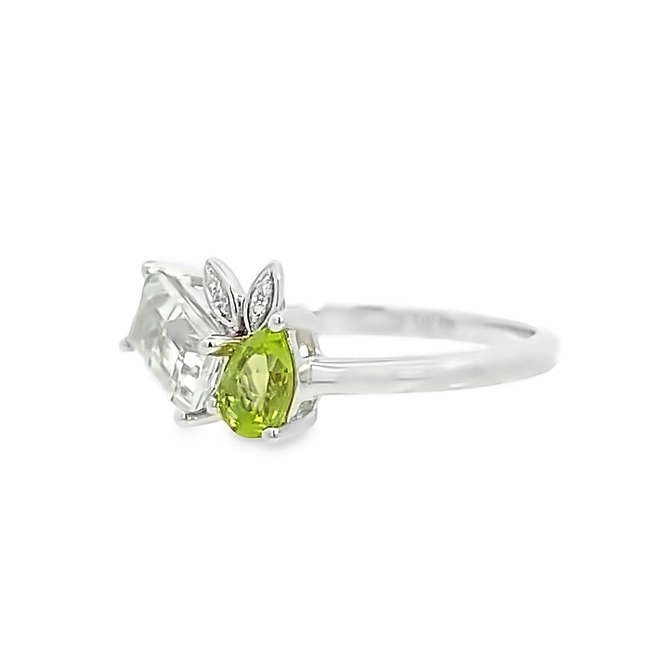 Two-Stone Peridot and White Topaz Diamond Ring