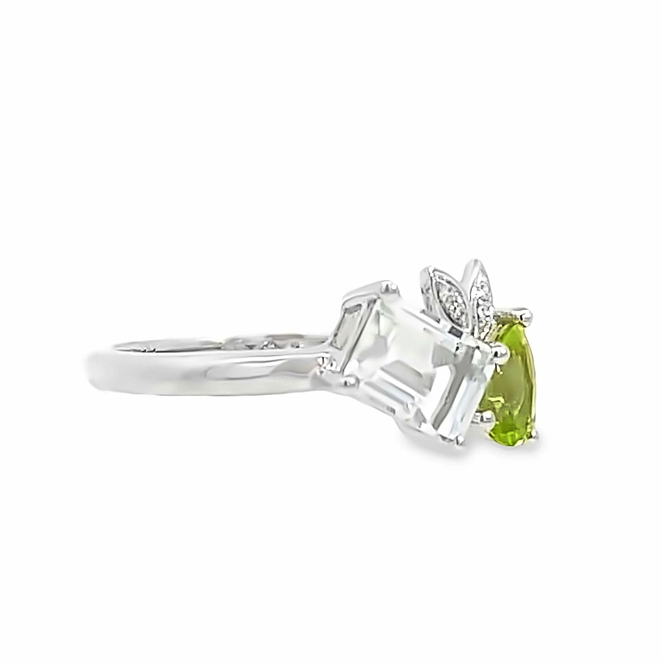 Two-Stone Peridot and White Topaz Diamond Ring