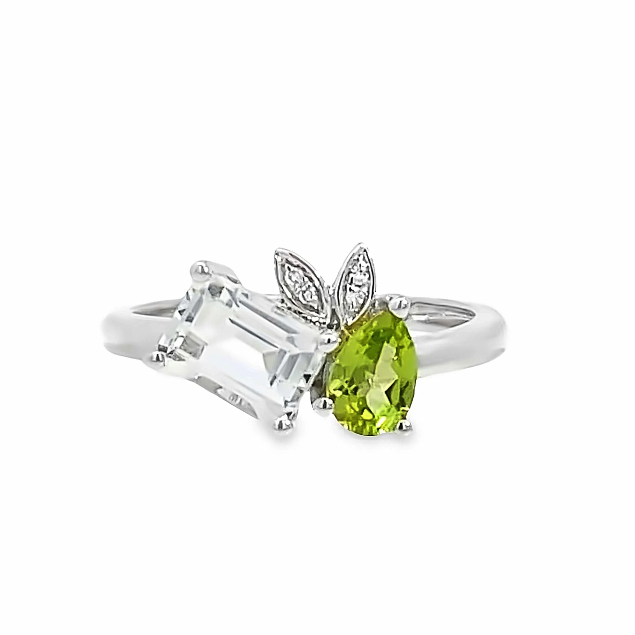 Two-Stone Peridot and White Topaz Diamond Ring