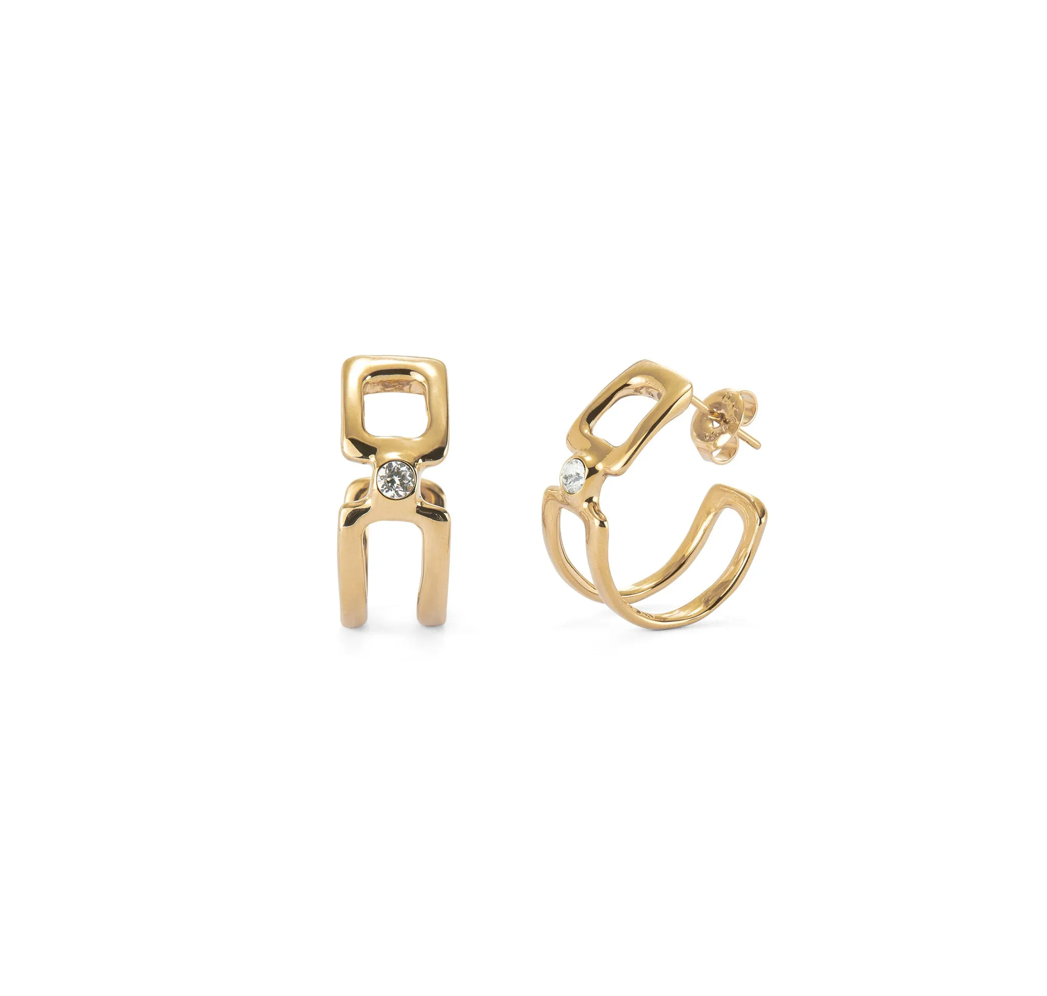 UNOde50 Double 18K Gold-plated hoop Earrings with White Topaz