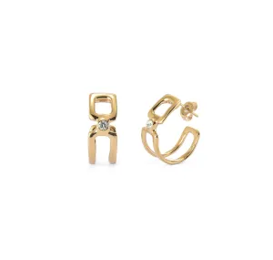 UNOde50 Double 18K Gold-plated hoop Earrings with White Topaz
