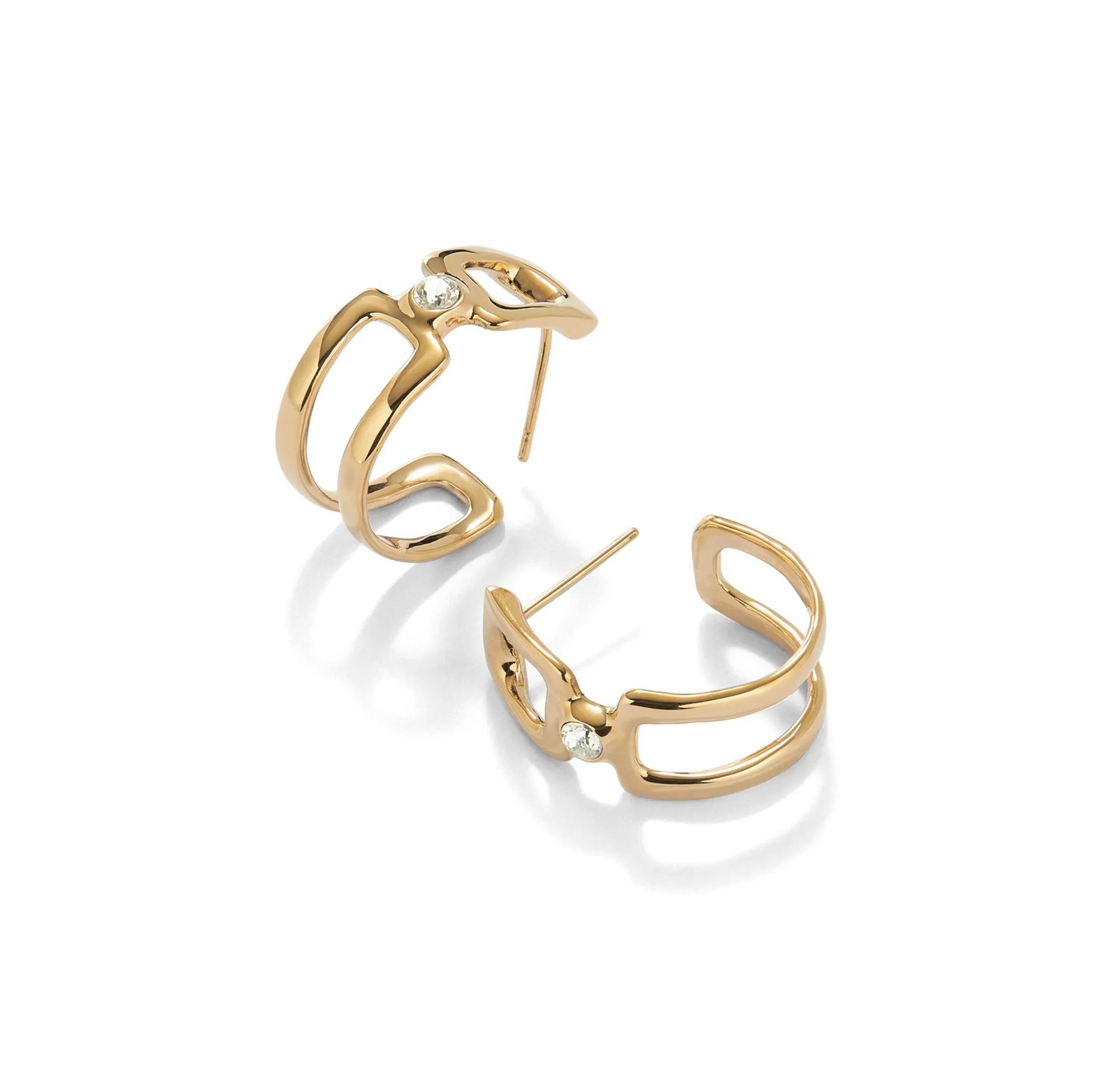 UNOde50 Double 18K Gold-plated hoop Earrings with White Topaz