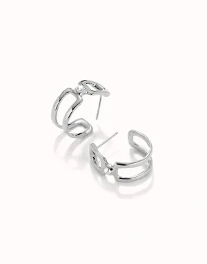 UNOde50 Double sterling silver-plated Hoop Earrings with White Topaz