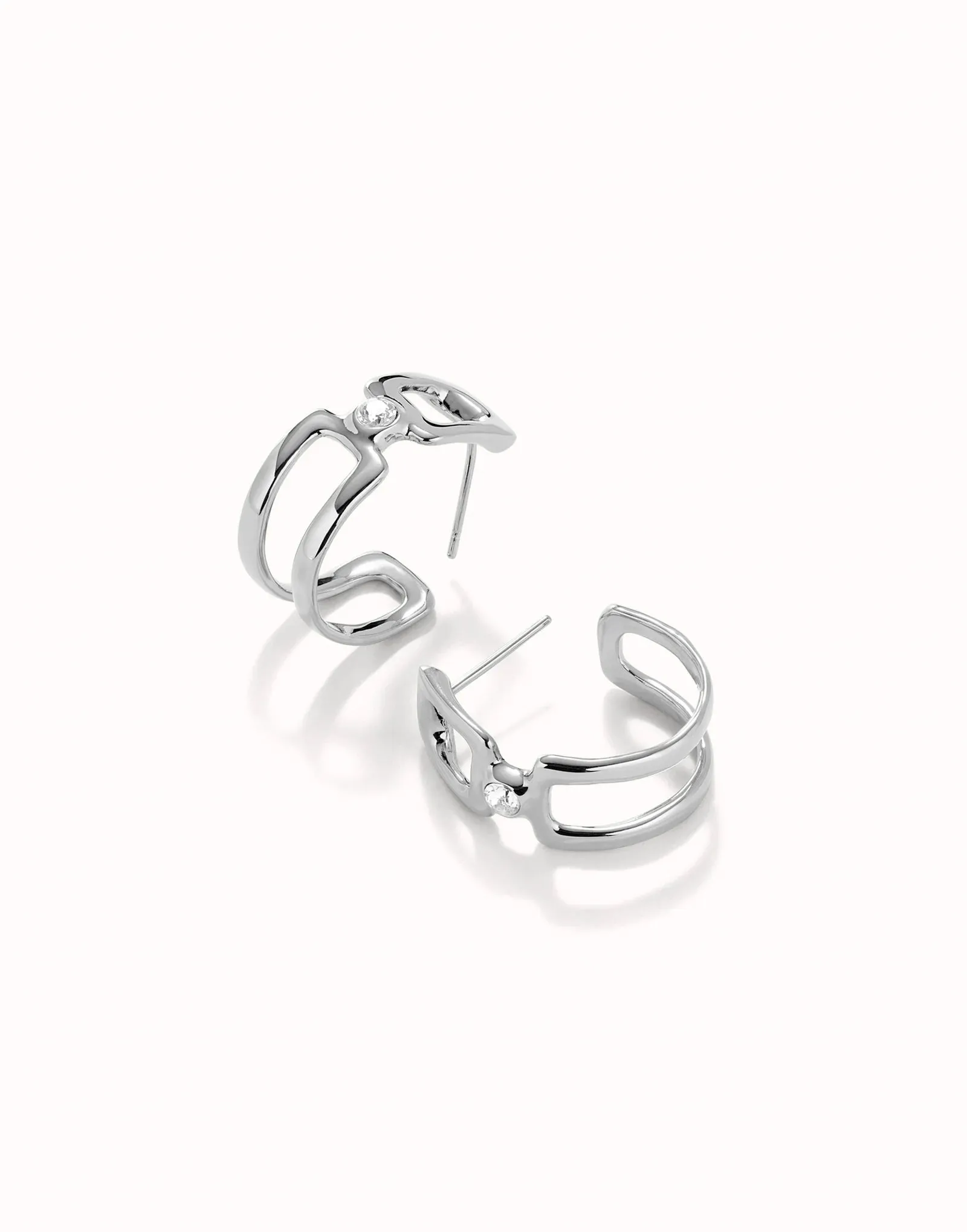 UNOde50 Double sterling silver-plated Hoop Earrings with White Topaz