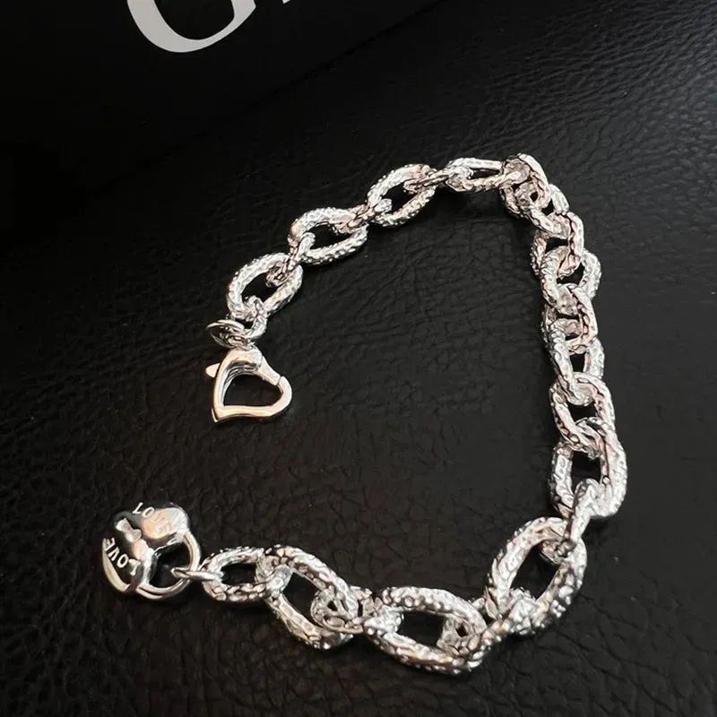 VENTFILLE 925 Sterling Silver Thai Silver Bracelet for Women Vintage Geometric Heart Love Lucky Punk Jewelry 2023 New Dropship