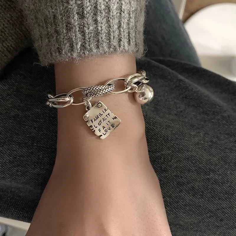 VENTFILLE 925 Sterling Silver Thai Silver Bracelet for Women Vintage Geometric Heart Love Lucky Punk Jewelry 2023 New Dropship