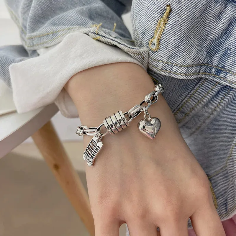 VENTFILLE 925 Sterling Silver Thai Silver Bracelet for Women Vintage Geometric Heart Love Lucky Punk Jewelry 2023 New Dropship