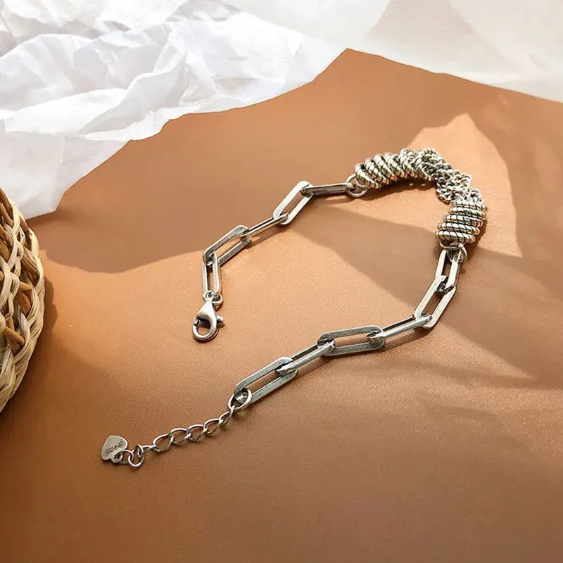 VENTFILLE 925 Sterling Silver Thai Silver Bracelet for Women Vintage Geometric Heart Love Lucky Punk Jewelry 2023 New Dropship