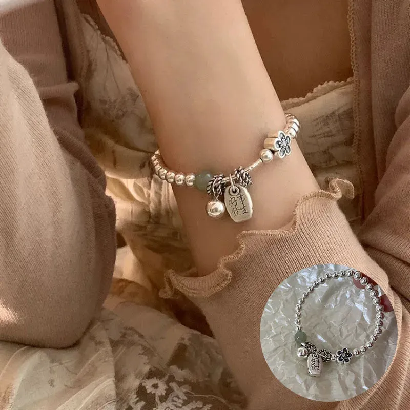 VENTFILLE 925 Sterling Silver Thai Silver Bracelet for Women Vintage Geometric Heart Love Lucky Punk Jewelry 2023 New Dropship