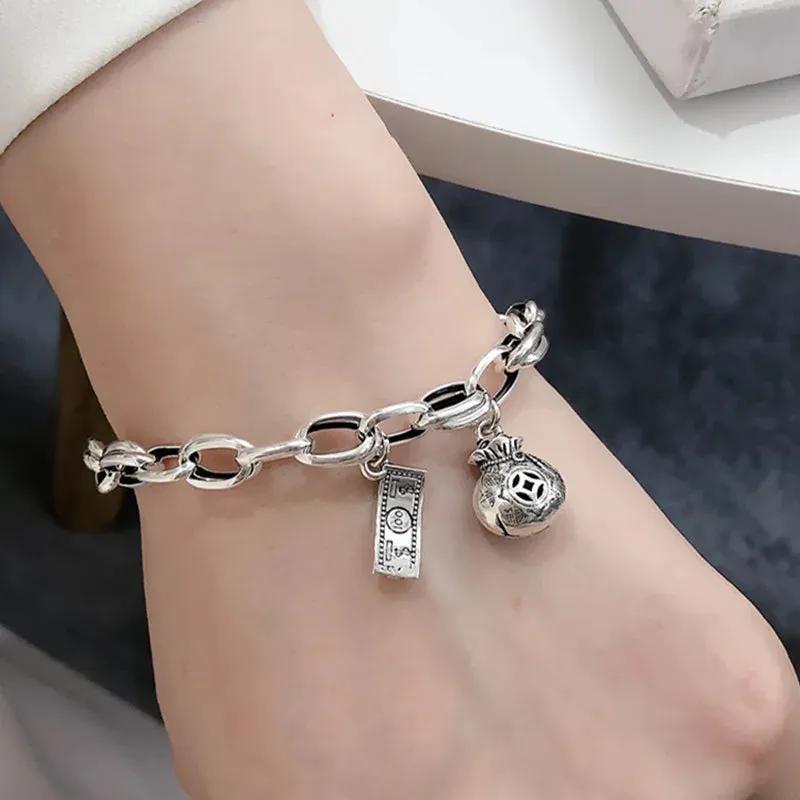 VENTFILLE 925 Sterling Silver Thai Silver Bracelet for Women Vintage Geometric Heart Love Lucky Punk Jewelry 2023 New Dropship