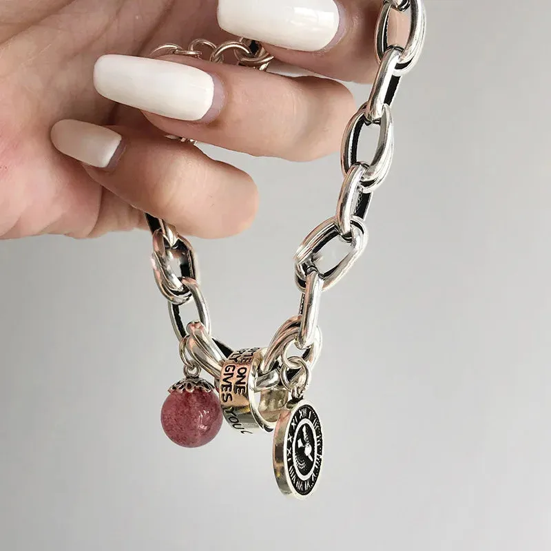 VENTFILLE 925 Sterling Silver Thai Silver Bracelet for Women Vintage Geometric Heart Love Lucky Punk Jewelry 2023 New Dropship