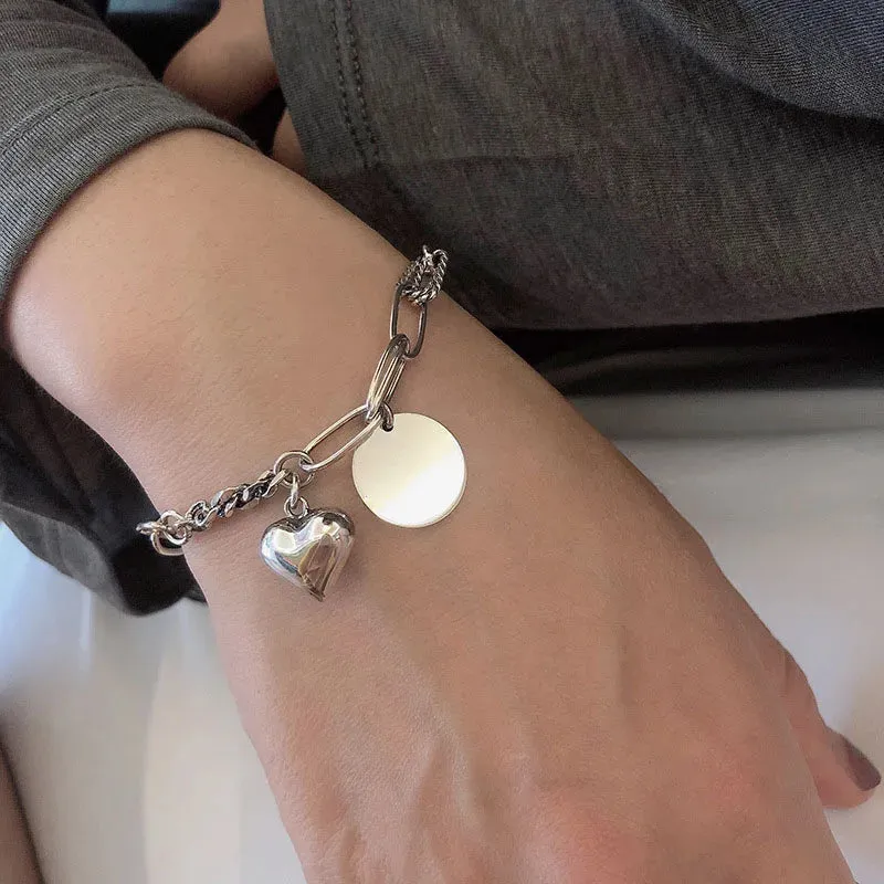 VENTFILLE 925 Sterling Silver Thai Silver Bracelet for Women Vintage Geometric Heart Love Lucky Punk Jewelry 2023 New Dropship