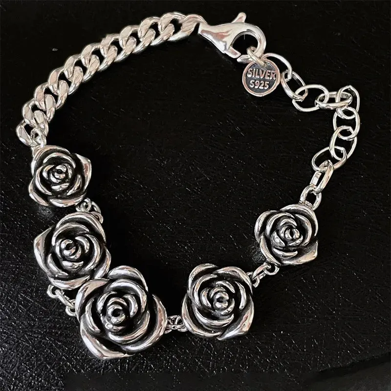 VENTFILLE 925 Sterling Silver Thai Silver Bracelet for Women Vintage Geometric Heart Love Lucky Punk Jewelry 2023 New Dropship