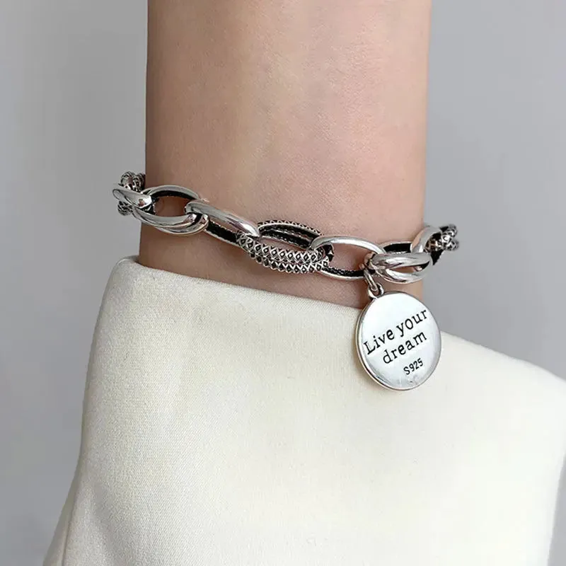 VENTFILLE 925 Sterling Silver Thai Silver Bracelet for Women Vintage Geometric Heart Love Lucky Punk Jewelry 2023 New Dropship