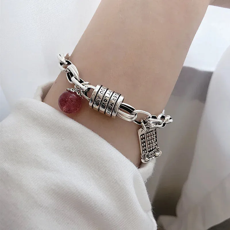 VENTFILLE 925 Sterling Silver Thai Silver Bracelet for Women Vintage Geometric Heart Love Lucky Punk Jewelry 2023 New Dropship