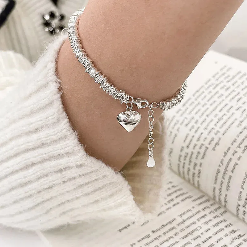 VENTFILLE 925 Sterling Silver Thai Silver Bracelet for Women Vintage Geometric Heart Love Lucky Punk Jewelry 2023 New Dropship