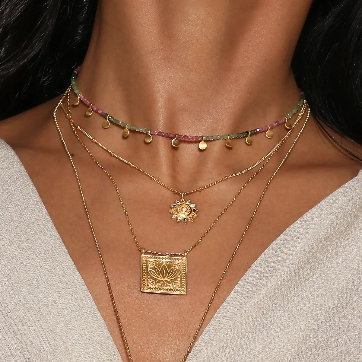 Vibrant Self Multi Stone Lotus Necklace