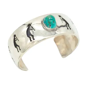 Victor Coochwytewa Hopi Handmade Sterling Silver Turquoise Cuff Bracelet