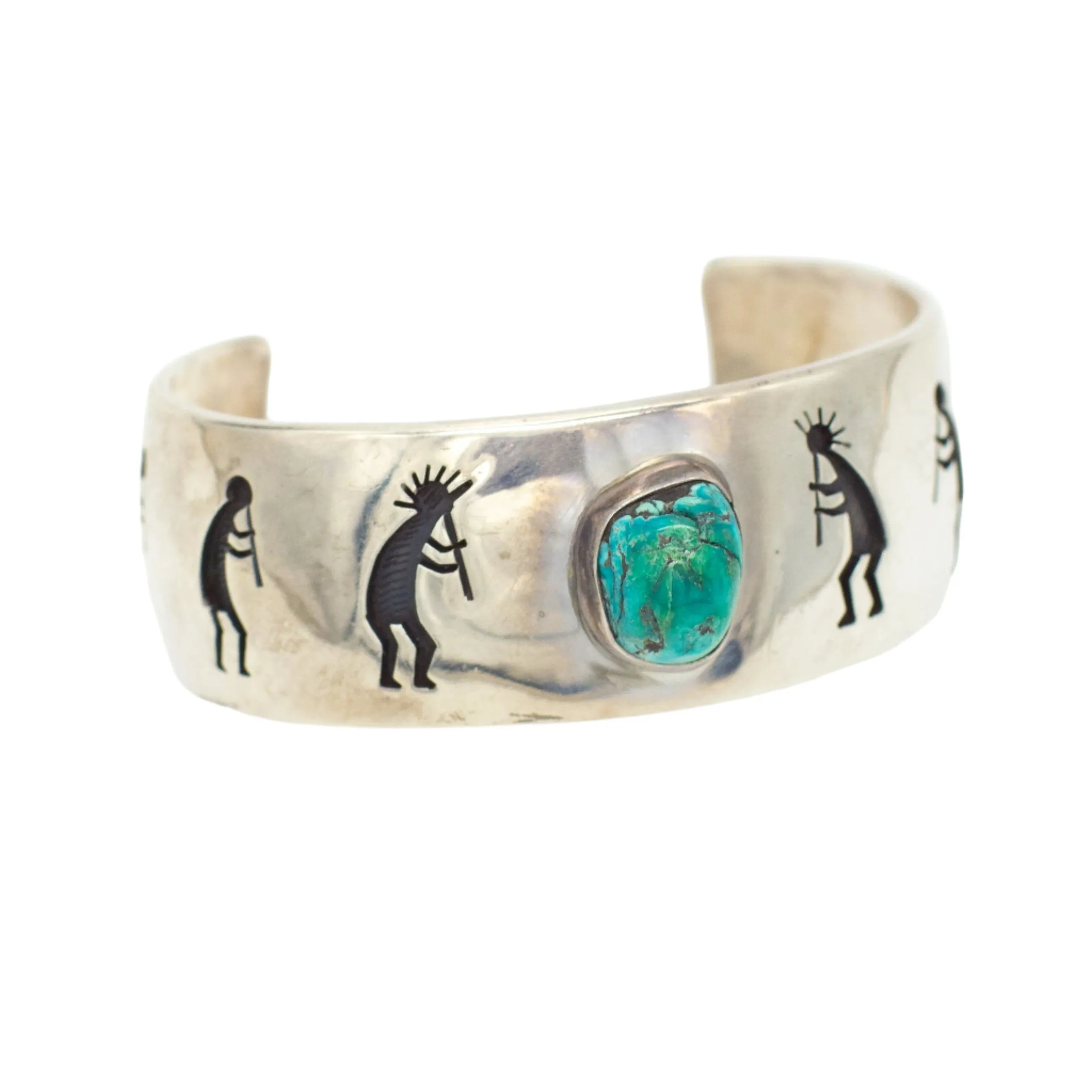 Victor Coochwytewa Hopi Handmade Sterling Silver Turquoise Cuff Bracelet
