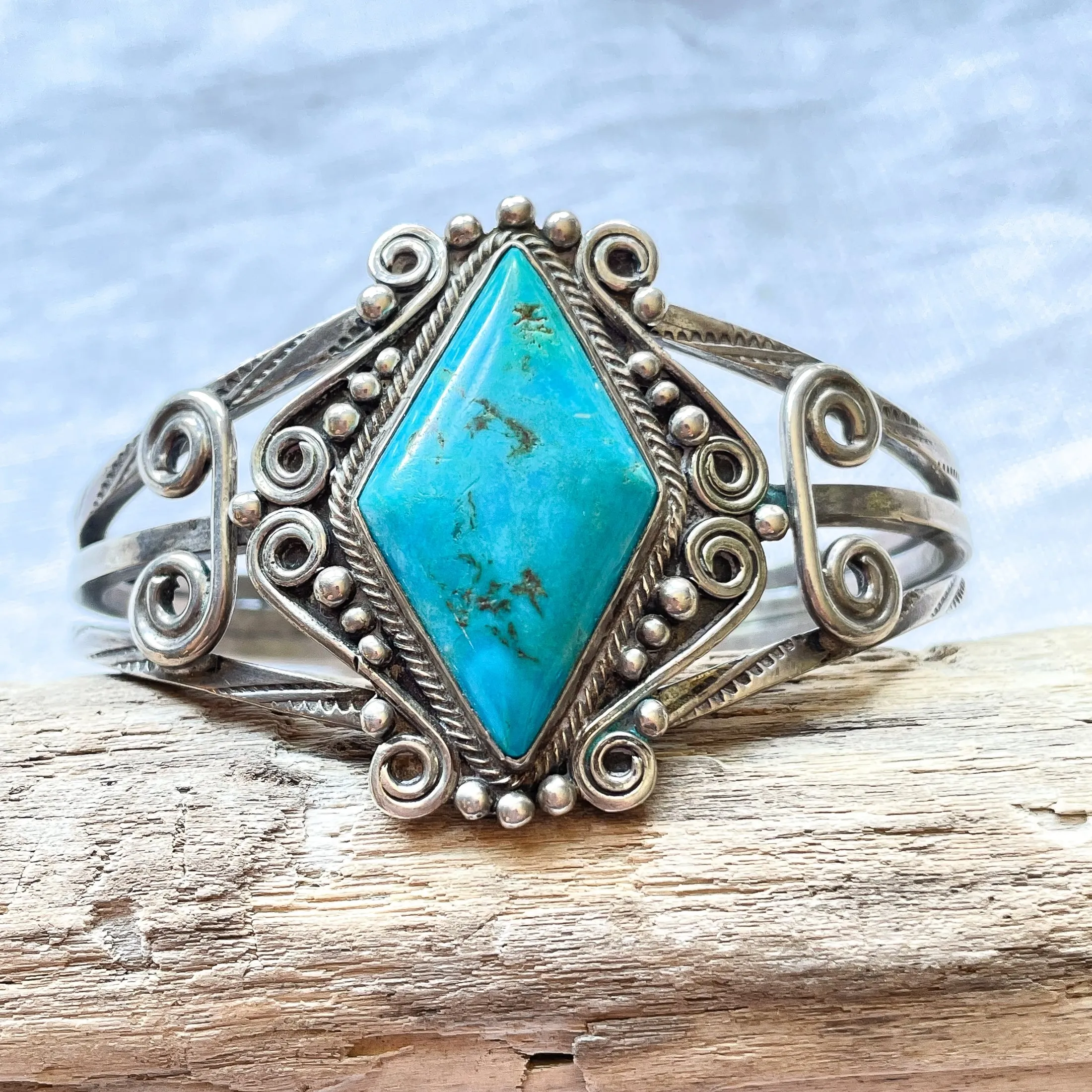 Vintage 1940s Silver Turquoise Navajo Bracelet 42.8 Grams