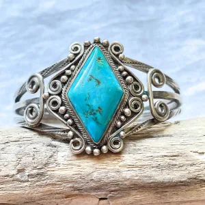 Vintage 1940s Silver Turquoise Navajo Bracelet 42.8 Grams