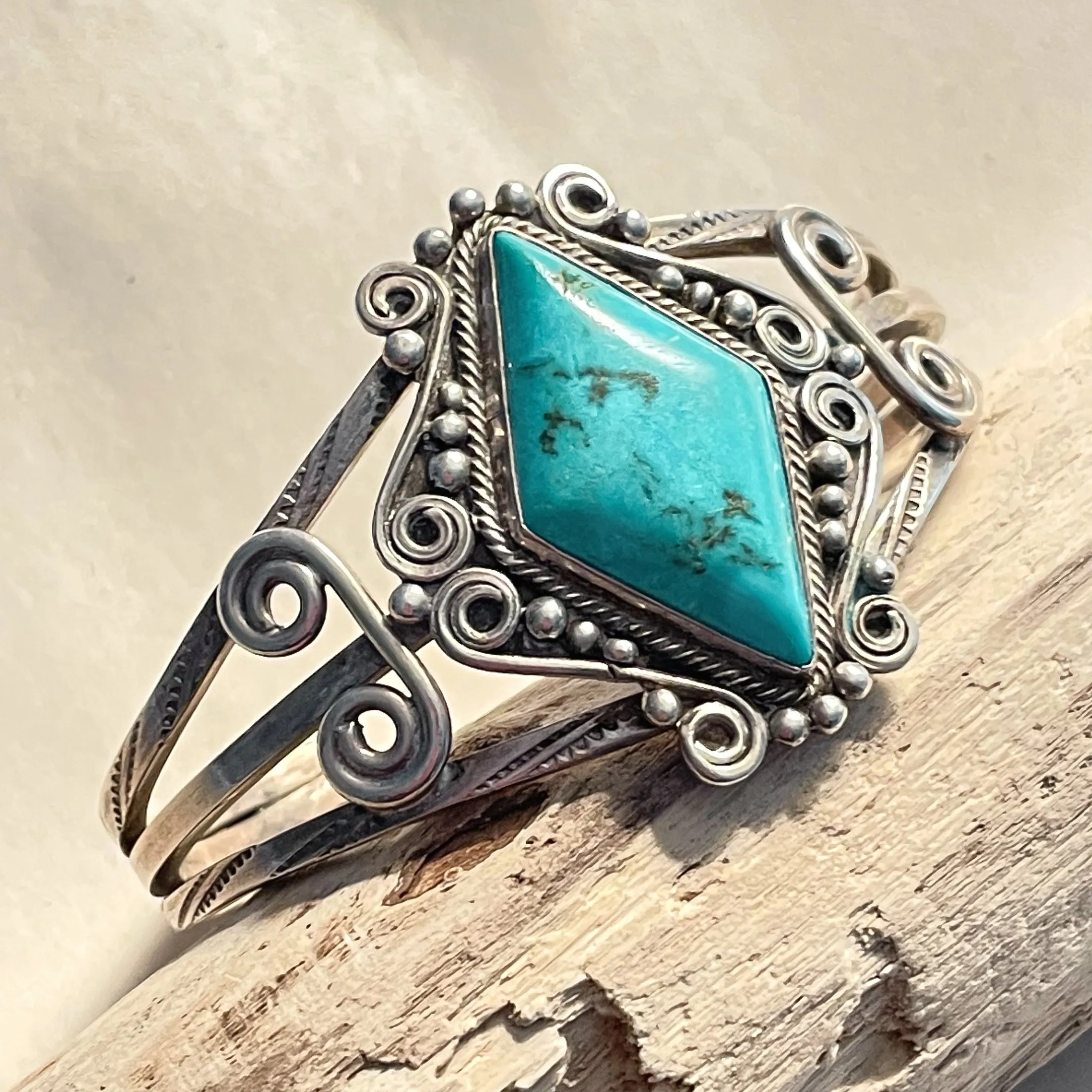 Vintage 1940s Silver Turquoise Navajo Bracelet 42.8 Grams