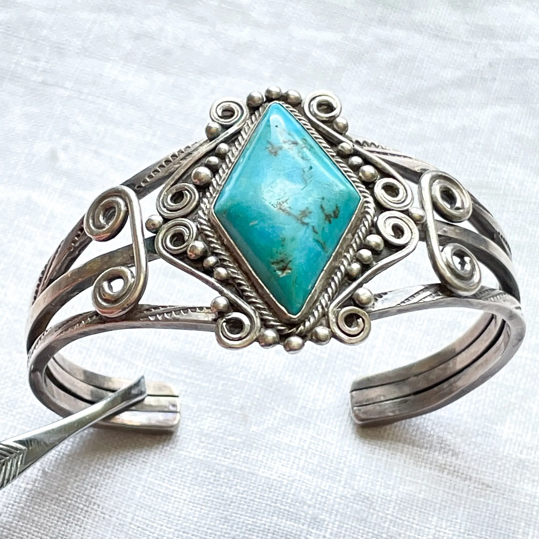 Vintage 1940s Silver Turquoise Navajo Bracelet 42.8 Grams