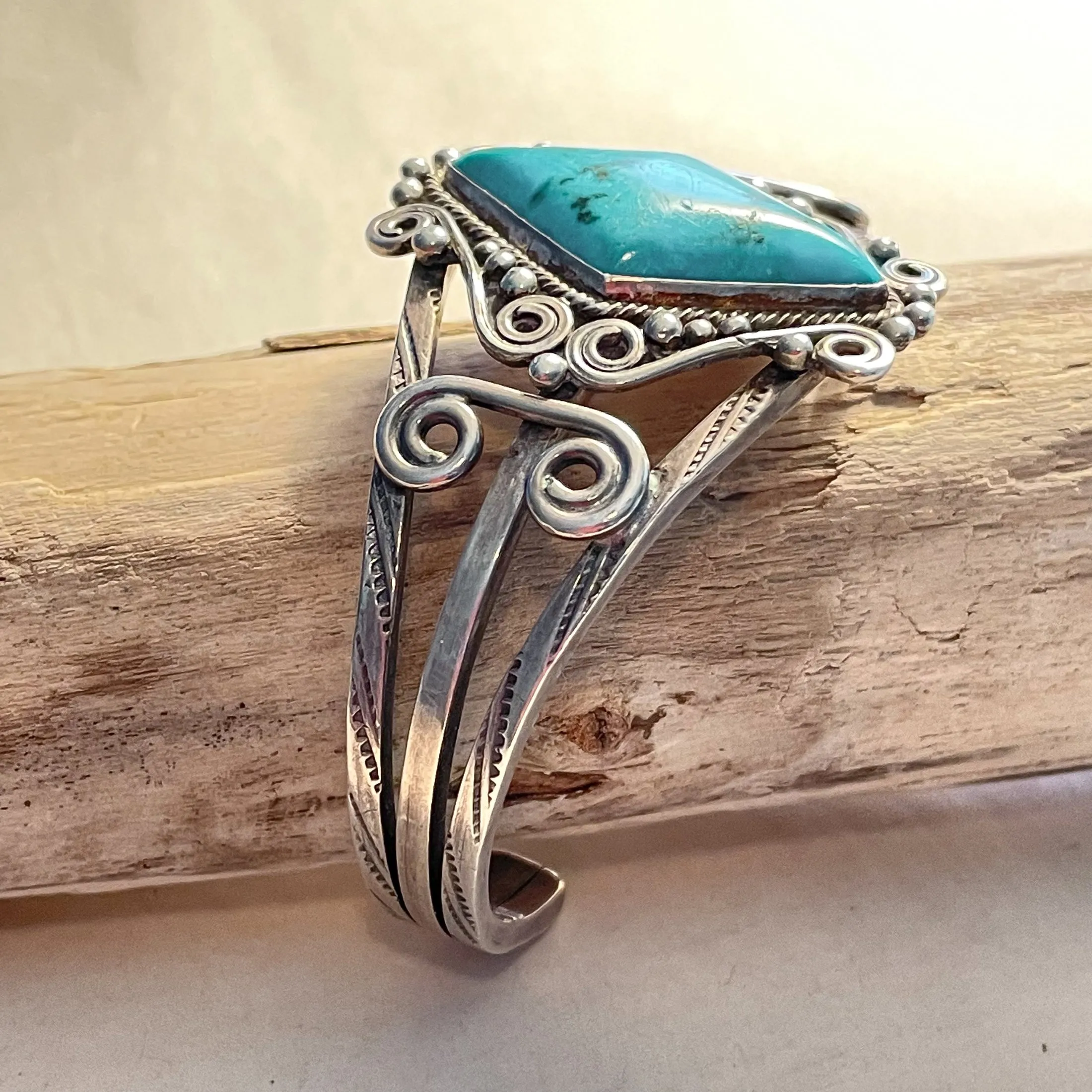 Vintage 1940s Silver Turquoise Navajo Bracelet 42.8 Grams