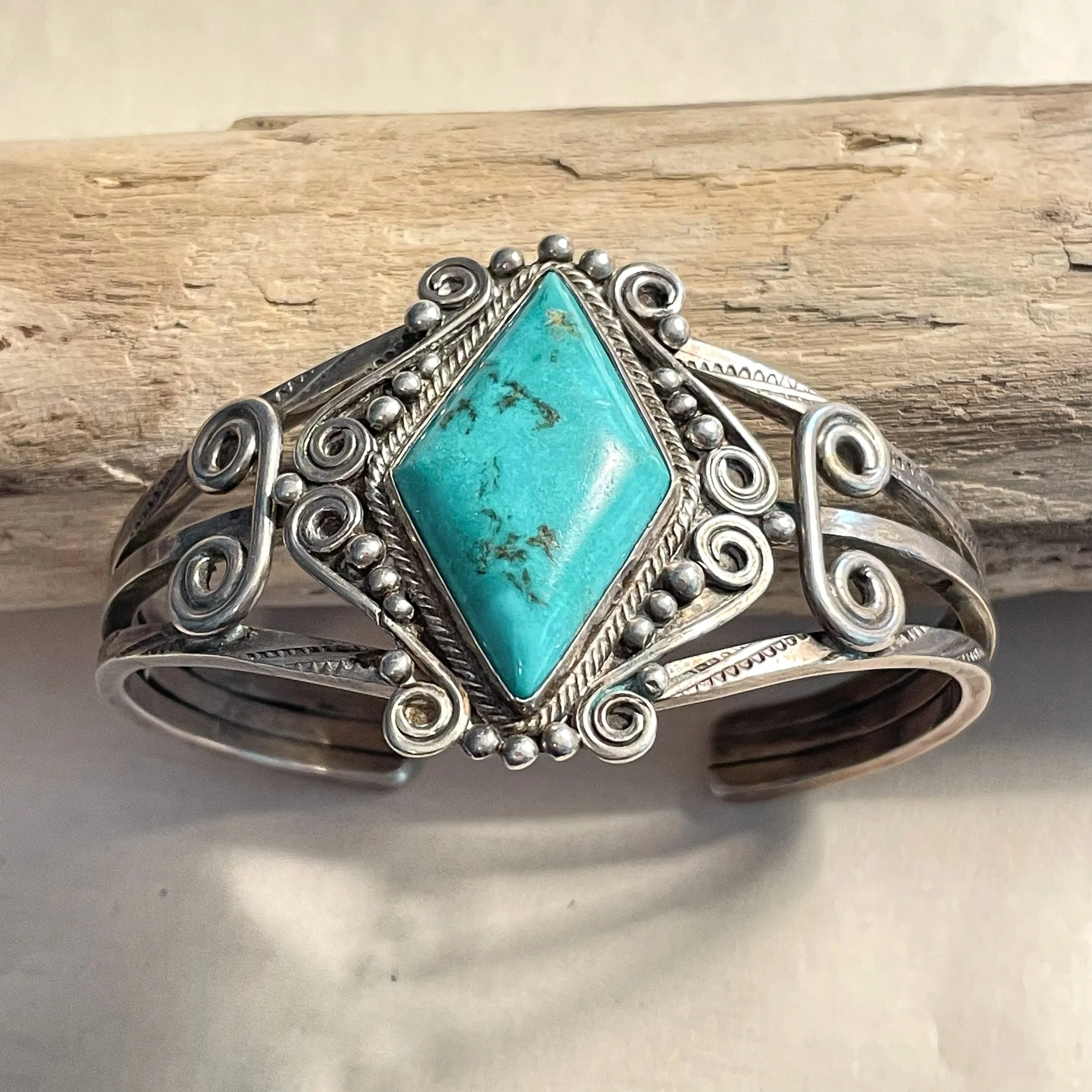 Vintage 1940s Silver Turquoise Navajo Bracelet 42.8 Grams