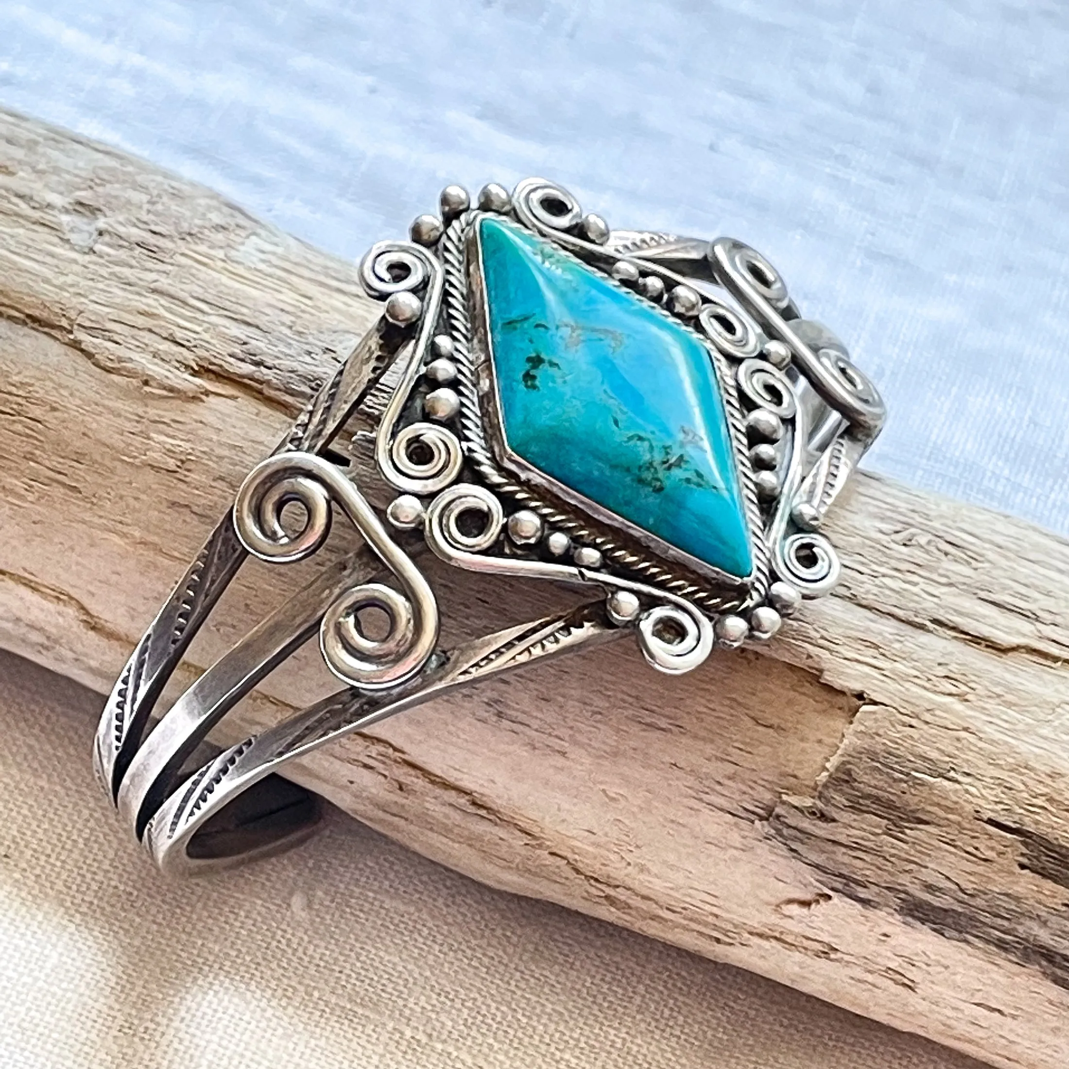 Vintage 1940s Silver Turquoise Navajo Bracelet 42.8 Grams