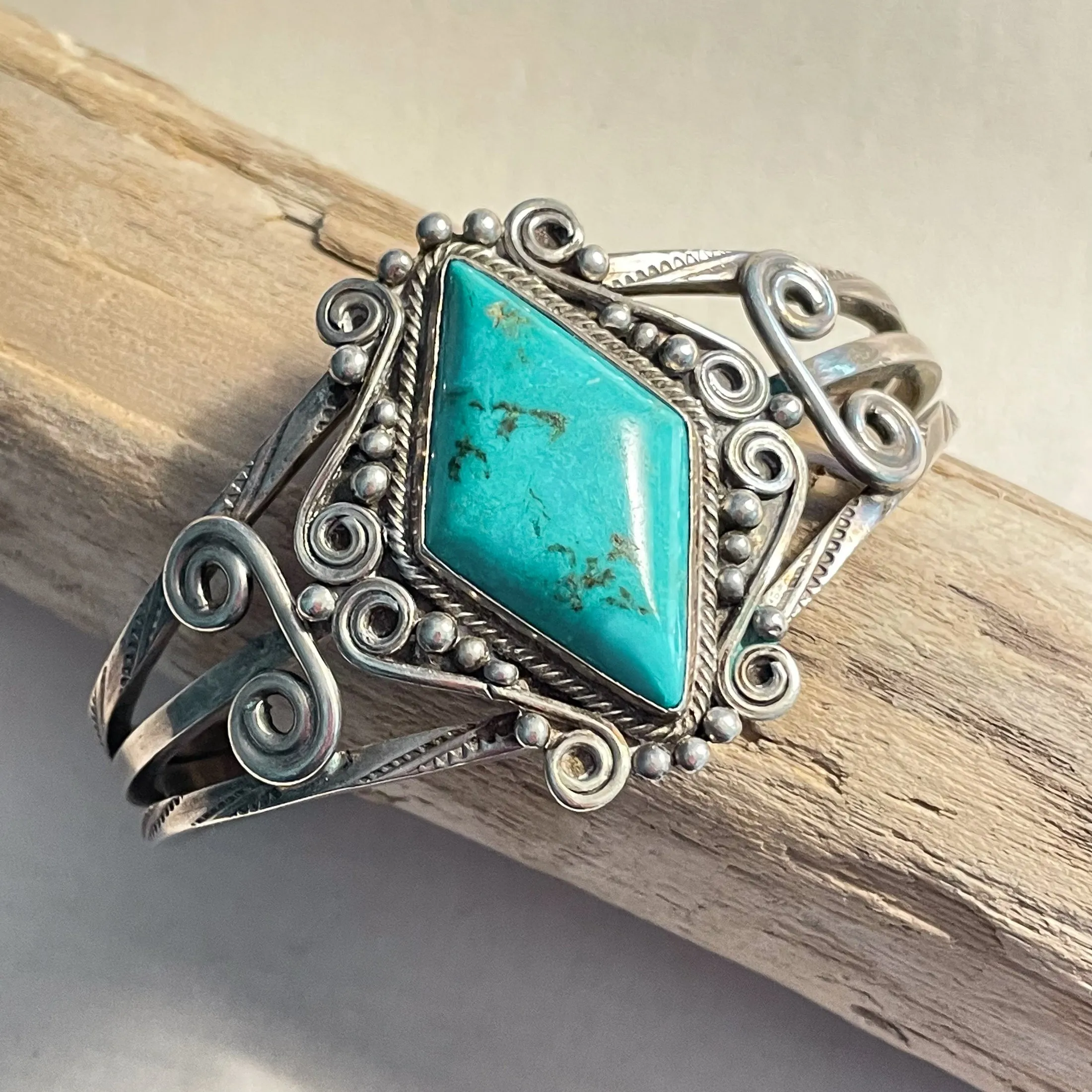 Vintage 1940s Silver Turquoise Navajo Bracelet 42.8 Grams