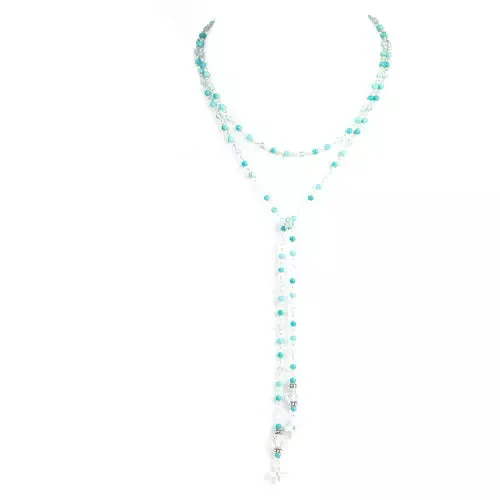 Virgins Saints and Angels Peace Cross Beaded Lariat- Turquoise