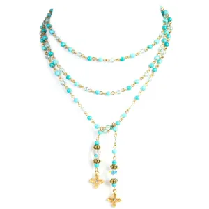 Virgins Saints and Angels Peace Cross Beaded Lariat- Turquoise